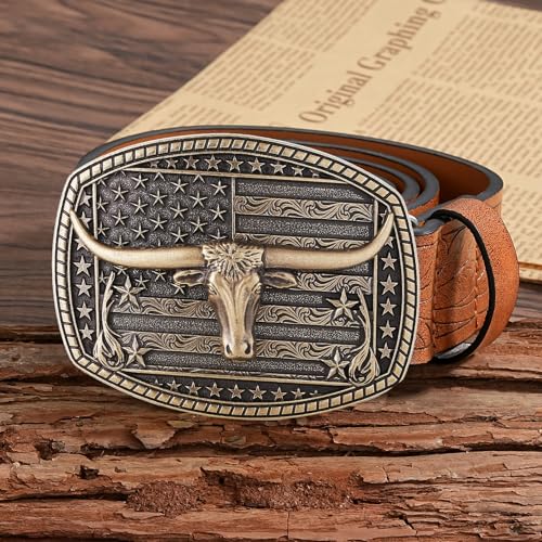 Image of Cowboy Belt Buckle for Men Western Cowgirl Rodeo Longhorn Bull Belt Buckles