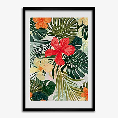 Cadre en bois moderne 50x70 cm fleurs hawaïennes pour habiller un mur