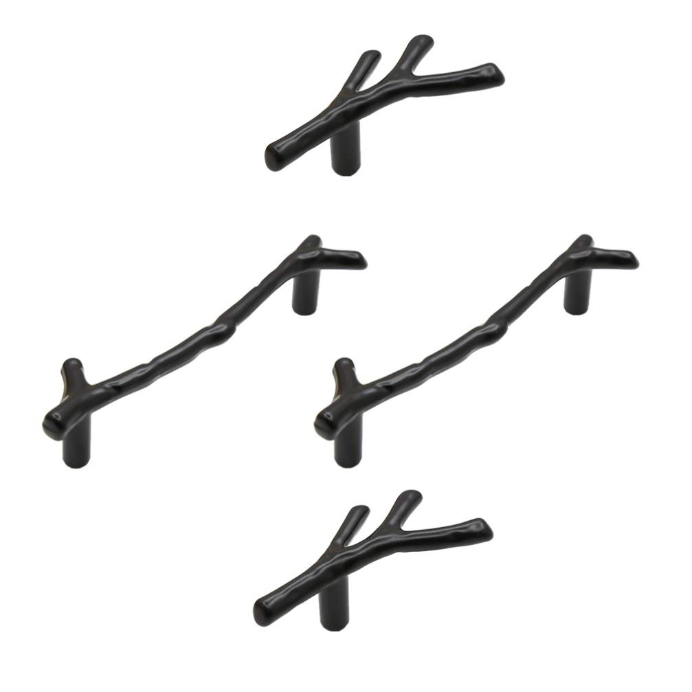 Nhawmebnz Black Antique Cabinet Drawer Handles 2Pcs Twig Branch Zinc Alloy Wardrobe Knobs Decorative Furniture Door Pulls Golden(Black)