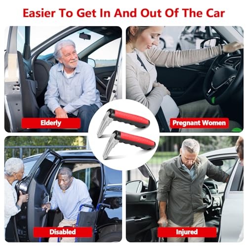 Image of Kaiedos Car Door Handle for Elderly, 3-in-1 Car Handle Assist for Seniors, Portable Auto Cane Vehicle Support Handle, 500 lbs Capacity, Non-Slip Door Assist Bar (Red)