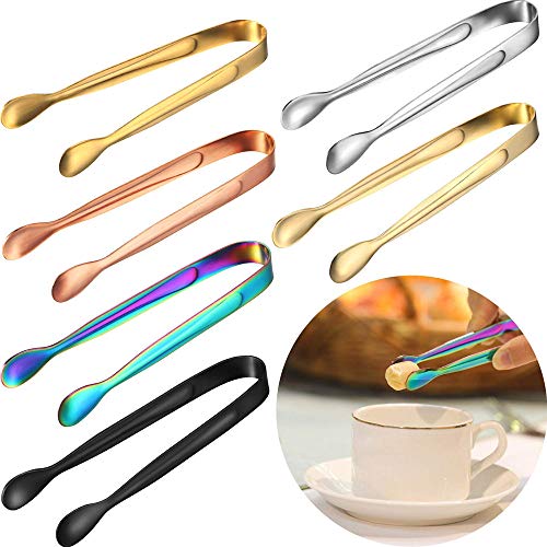 Nv Wang Pinzas de Hielo,Pinza Azúcar 6 Piezas Multicolor Mini Pinzas de Acero Inoxidable Pinzas de Comida para Muffins Panqueques Galletas Chocolate Cóctel Boda Banqueta Plateado