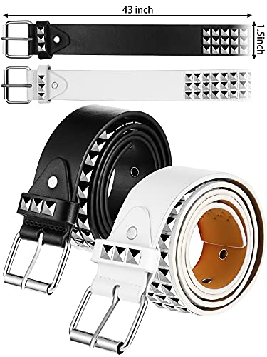 Vicenpal 2 Pieces Studded Belt Punk Y2K Rock Goth Emo Belt with PU Leather Rivet Metal Pyramid for Women Men Jeans Pants4