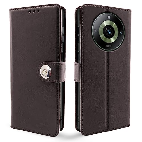 Image of Pikkme Realme 11 Pro / 11 Pro Plus 5G / Narzo 60 Pro 5G Flip Cover Leather Finish | Inside TPU with Card Pockets | Wallet Stand and Shock Proof | Complete Protection Button Flip Case (Coffee)