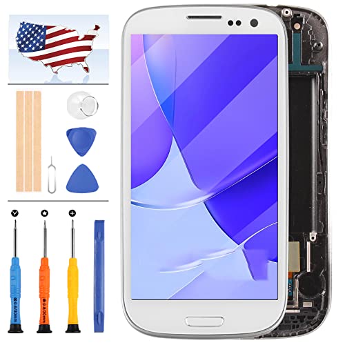 for Samsung Galaxy S3 LCD Replacement for Galaxy S3 Screen Replacement S3 I9300 I9301 I535 TFT LCD Display Touch Screen Digitizer Glass with Frame Assembly Kit (Not AMOLED), Include Tools (White)
