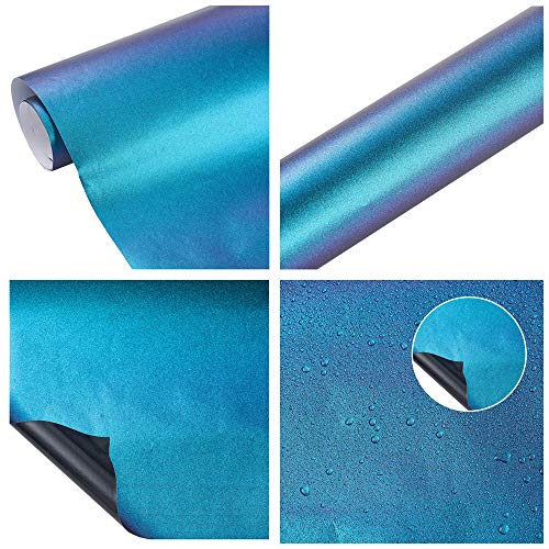 Matte Galaxy Purple To Light Blue Chameleon Vinyl Wrap Sparkle Self Adhesive Color Change Car Vinyl Wrap Roll, 11.8'' X 7.87'' #TOP6