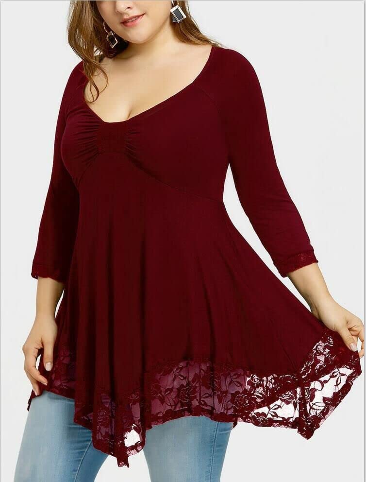 Qingyuan 2022 Summer Euro an and American Amazon Fat Women Plus Size Women's lace Stitching Large ne line Long-Sleeved Women's dr bla 5XL offers donot miss 3 Qingyuan 2022 Summer Euro an and American Amazon Fat Women Plus Size Women's lace Stitching Large ne line Long-Sleeved Women's dr bla 5XL offers donot miss