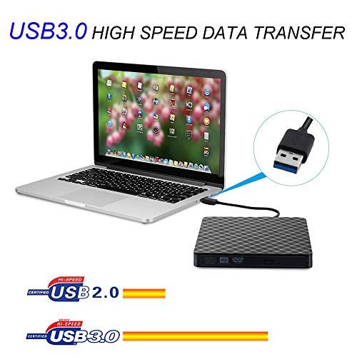 External USB3.0 CD DVD Drive,Xglysmyc Ultra thin Portable CD DVD +/-RW Reader Writer Burner Player for Laptop Desktop PC Mac Support Mac OS Windows 10/8/7/XP/Vista With High Speed Data Transfer(Black) - Thumbnail 5