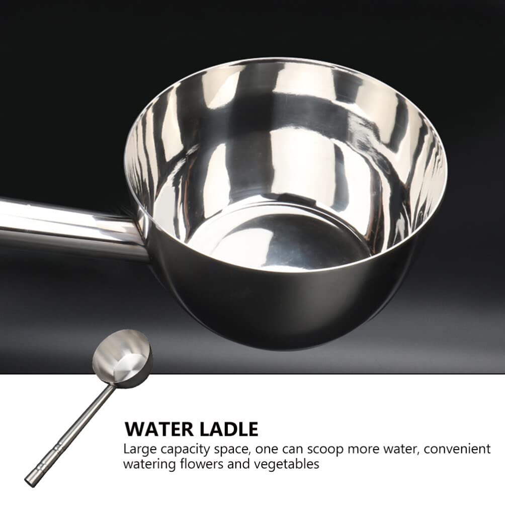 Luxshiny Louche Inox à Fond Plat Ustensile de Cuisine pour Eau et Soupe Manche Long et Ergonomique