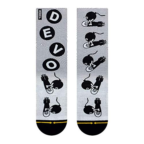MERGE4 Devo Band 'Bombs Away' Large Crew Socks for Men and Women Grey Bomb Classic DEVO Lettering