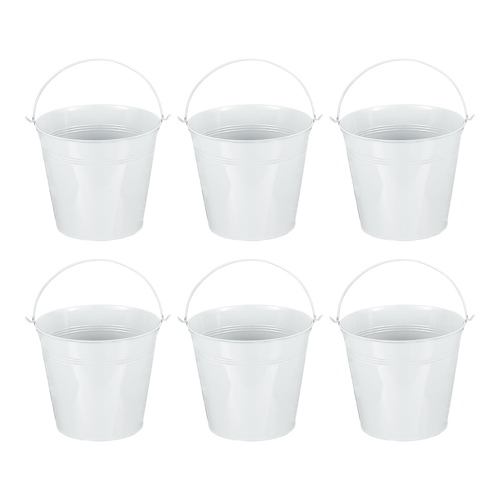 PATIKIL 7"x6.4" Small Metal Buckets with Handle, 6 Pcs Mini Galvanized Bucket Colorful Easter Buckets for Crafts Party Favors Decoration, White