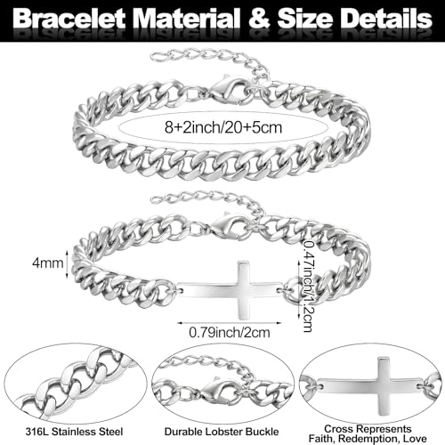 Kingdder 4 Pcs Cross Necklace and Bracelet Set for Men Sturdy Stainless Steel Cuban Chains with Message Card Gift Box Layered Christian Jewelry Gift for Boyfriend Dad Son Baptism - Image 5