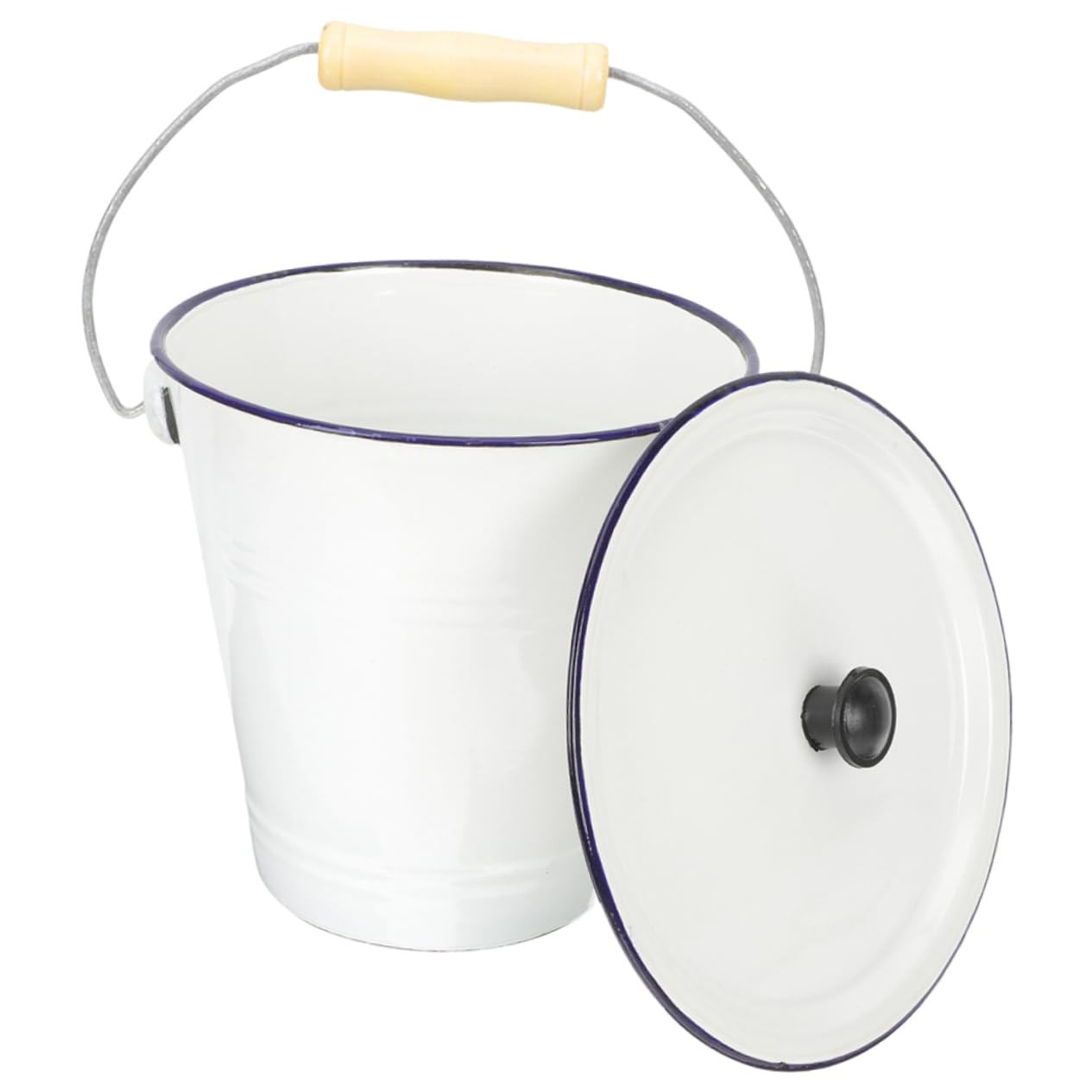 SOLUSTRE Thickened Enamel Milk Jug Metal Lid Handle Vintage Style Storage Bin for Home