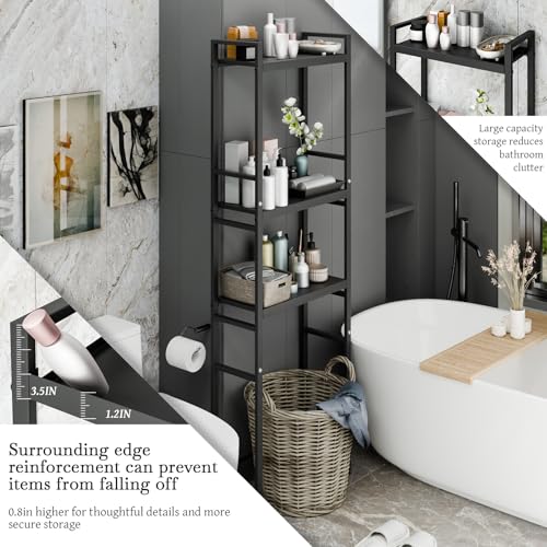 Image of 1 Set Over The Toilet Storage, 3-Tier Bathroom Laundry Storage Rack Space-Saving Organizer Household Supplies (Black-S)