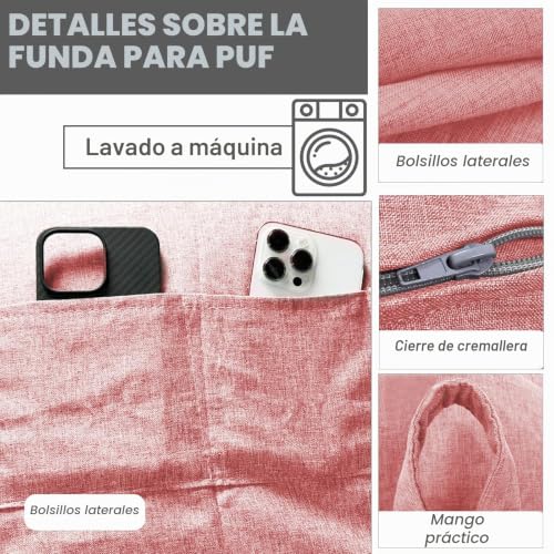 Miniatura 3 de Saco De Asiento Para Niños Y Adultos - Funda De Saco De Asiento Sin Relleno, Con Cremallera, 100 X 120 Cm, Puf Para Dormitorio, Oficina, Salón, Terraza
