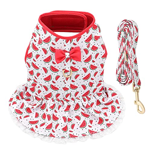 SUNCN 犬用ハーネス かわいいプリントチワワ犬猫ハーネスリーシュセット夏のペット子犬の服はパグヨーキーフレンチブルドッグのための小さな犬のベストをドレスアップ S