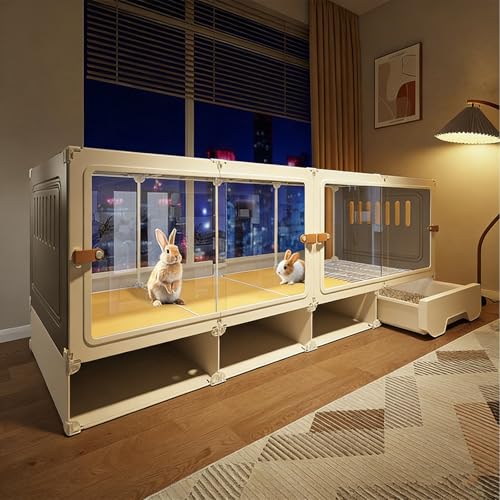 Cage Lapin Transparente Intérieure, Maison Lapin avec Plateau Coulissant, Cage Cochon d'Inde, for Chinchillas, Cochons d'Inde, Petits Animaux(140x45x52CM)