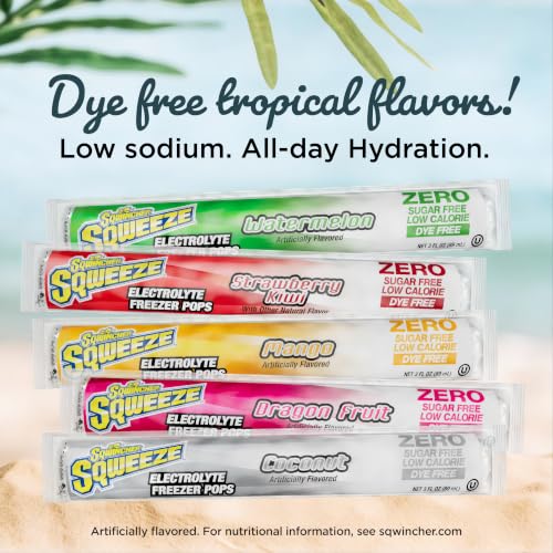 Image of Sqwincher Sqweeze Electrolyte Freezer Pops, Zero Sugar - Tropical 5 Flavor Variety Pack (36 Cases)
