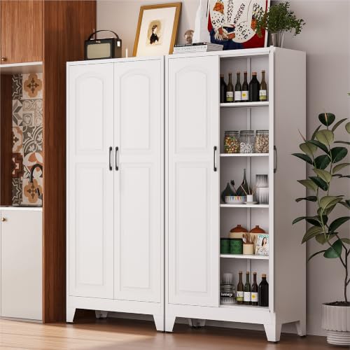 Image of COFaR 71 inch White Arched Pantry Cabinet with Doors and 5-Tier Storage