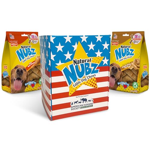 Nylabone Nubz Natural Dog Chew Treats for Large Dogs Long Lasting Chew Bones Made in the USA Chicken & Peanut Butter Flavor Dog Treats for Dogs Over 30 lbs. (36 Count)