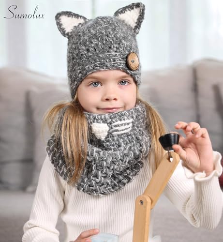 Sumolux Winter Kids Warm Cat Animal Hats Knitted Coif Hood Scarf Beanies for Autumn Winter2