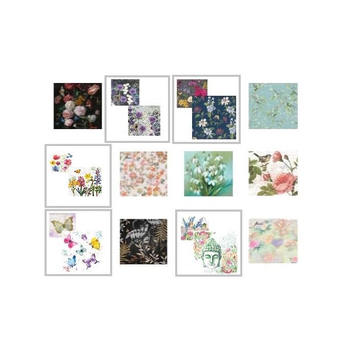 Assorted Floral Napkins for Decoupage - Pretty Paper Napkins - 12 Styles - 1 Each - 6.5