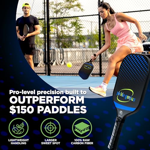 Image of Pickle Genius 13mm Pickleball Paddle - 8oz USAPA Approved Carbon Fiber with Grit - Pickleball Racket for Adults - Honeycomb Core Vibration Dampening for Spin, Control & Tennis Elbow Relief