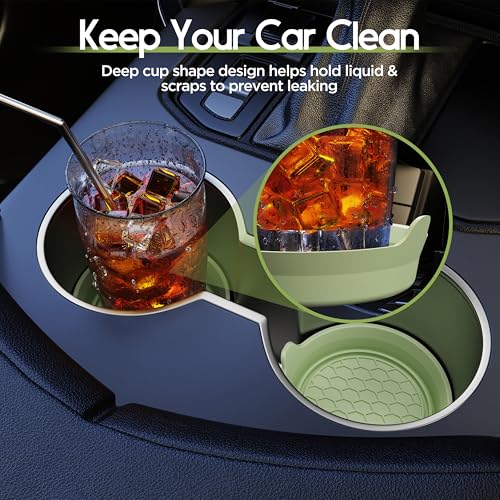 Image of Amooca 2-Pack Car Cup Coaster Silicone Spill-Proof Cup Holder Inserts | Universal Fit Most Car SUV Truck, Deep Cup Design, Heat Resistant, Non-slip, Easy Clean, Car Interior Accessories, Tea Green