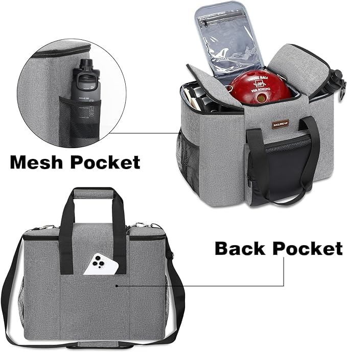 Bolsas para bowling para 1 bola y zapatos, bolsas de bolos con soporte para bolas de madera y 2 bolsillos de almacenamiento adicionales, bolsas de bolos resistentes para zapatos de bolos de hasta la