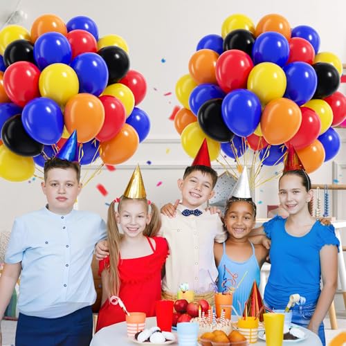 Image of 60pcs Race Car Balloons 12inch with Black Royal Blue Yellow Red Orange Latex Balloons for Race Car Two Fast Baby Shower Birthday Party Decorations
