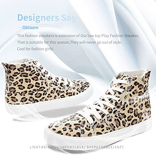 Obtaom Womens High Top Linen Shoes Play Mid Fashion Sneaker Casual Lace Up Canvas Shoes(Leopard,Us11) #TOP7