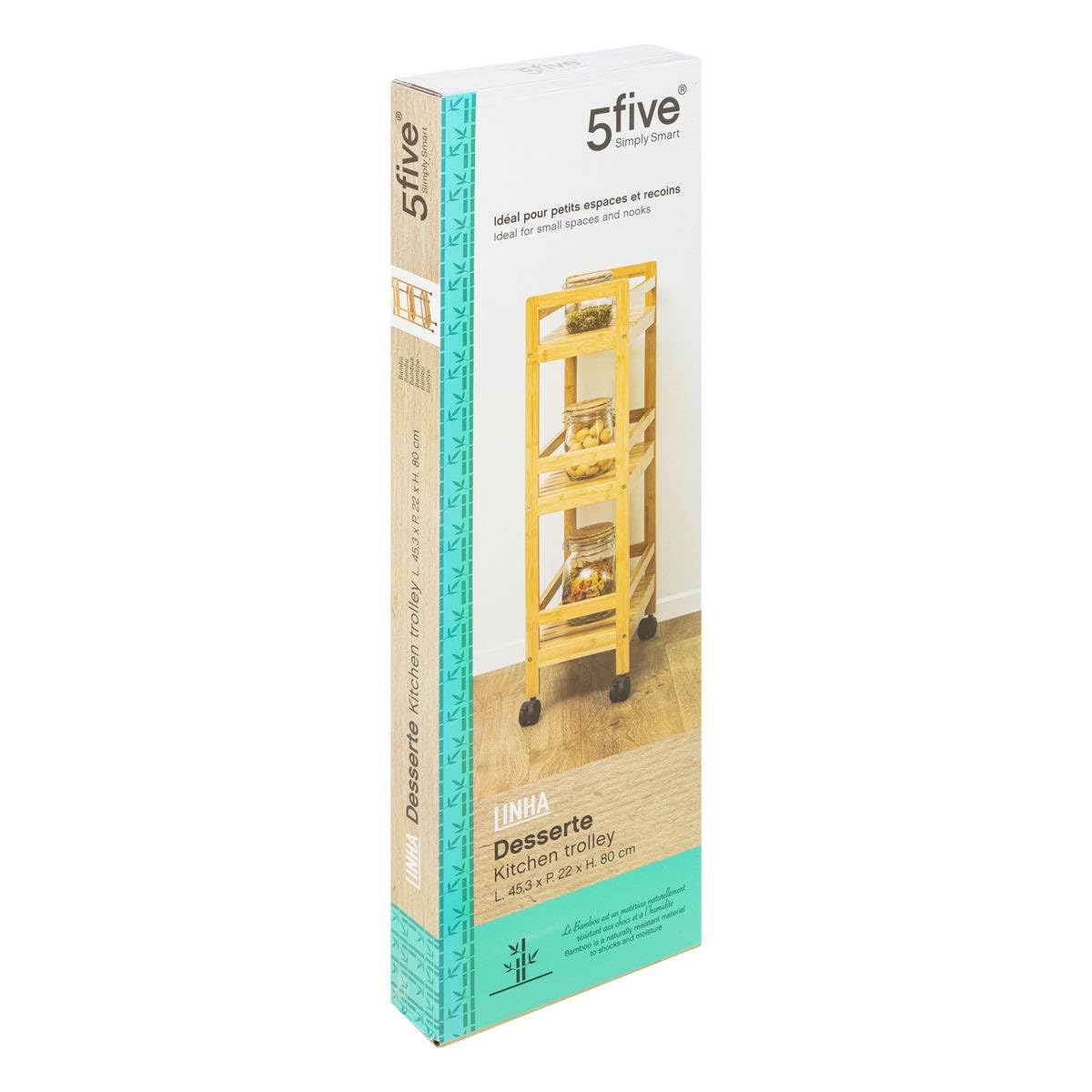 Five – Carrello a 3 livelli, in bambù, altezza 80 cm