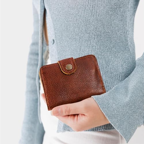 Image of Portland Leather Goods Women's Mini Bifold Wallet - Slim, Palm-Sized Design with Secure Snap Closure, 2 Card Slots, 2 Cash Slots & Zippered Coin Pocket - Nutmeg
