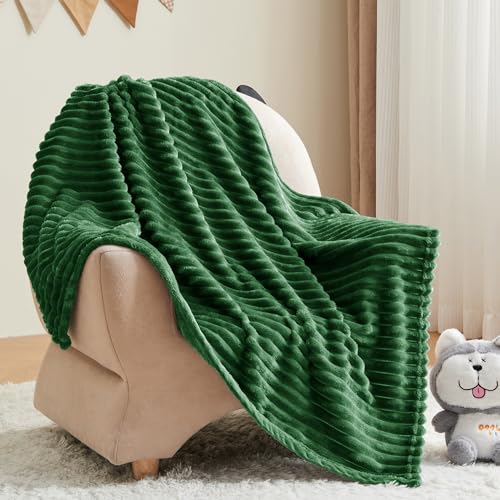 Image of BEDELITE Baby Blankets for Boys Girls 30 inchx 40 inch - 3D Ribbed Jacquard Cute Fuzzy Fleece Blanket, Warm and Breathable Soft Cozy Infant Toddler Blanket for Newborn All Seasons Suitable, Dark Green