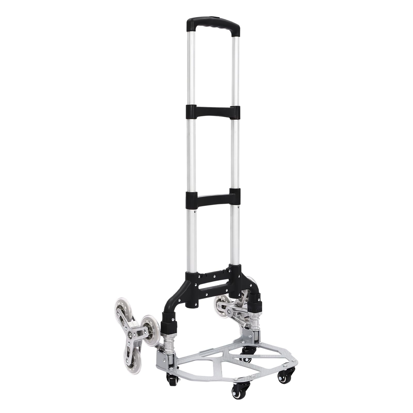 Carretilla salvaescaleras de aluminio, plegable, capacidad de carga de 70 kg, carrito de la compra multifuncional de altura regulable