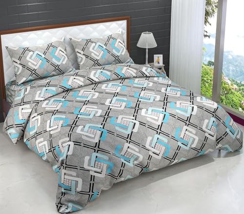 Image of Prime Collection - 180 TC Glace Cotton Double Bedsheet (90x90 Inches) with 2 Pillow Covers - Luxuriously Soft and Gentle on The Skin (Silver-Puzzle)