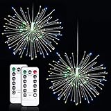 LED Fairy String Light Starburst with Remote Control Decorative Lights Bulbs Christmas Light Hanging 2 Pack Waterproof 8 Modes 120 LED Starry Lights Patio Fireworks Battery Operated Indoor Lighting