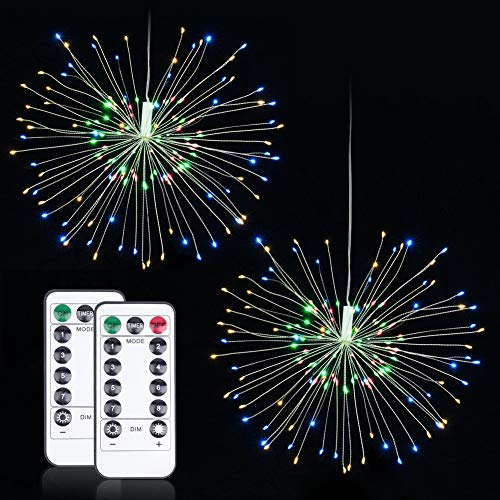 LED Fairy String Light Starburst with Remote Control Decorative Lights Bulbs Christmas Light Hanging 2 Pack Waterproof 8 Modes 120 LED Starry Lights Patio Fireworks Battery Operated Indoor Lighting