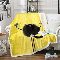 Schattige Kat Gooien Deken Voor Couch Bed Sofa Cartoon Kitten Print Fleece Blanket Decorative Pet Cats Pattern Sherpa Blanket Black White Lovely Animal The