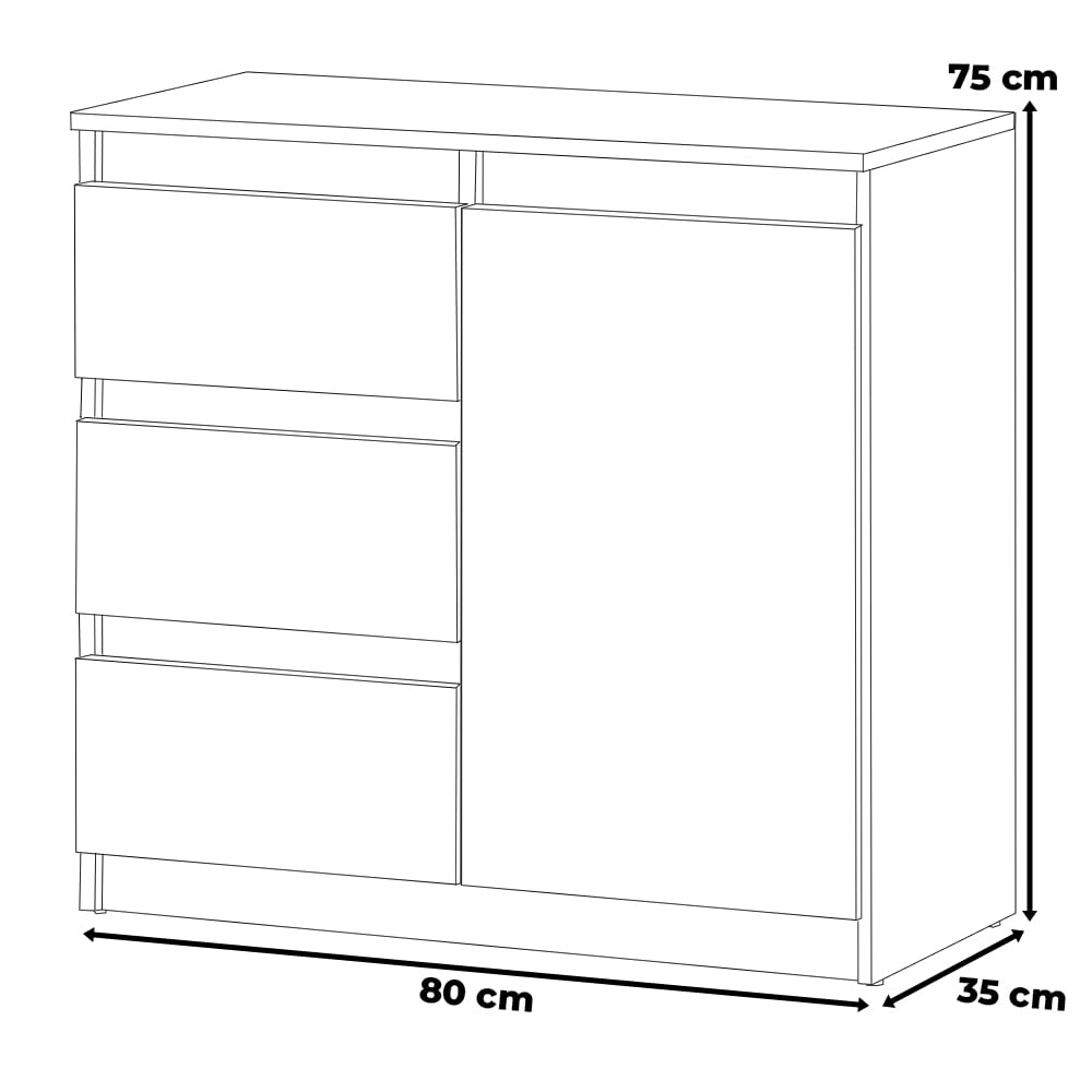 Komoda Drewniana Do Sypialni 3 Szuflady 80cm Nowoczesna Salon Dąb Wotan