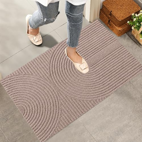 Diaxilu Fußmatte 43x76 cm Innen und Außen - rutschfeste Schmutzfangmatte - Waschbar Fussmatte Wasserdicht Türmatte - Schmutzfänger Teppich für Eingang Haustür Patio Flur Garten (Braun)