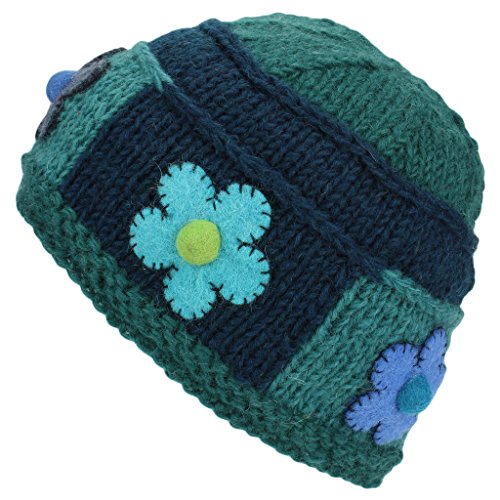 Bonnet pour femme vert avec motif floral chapeau feutre taille unique chaud