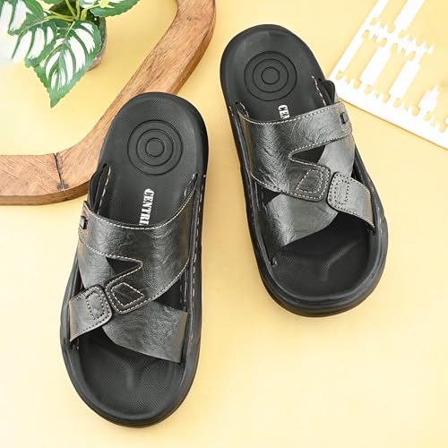 Image of Centrino Men's Slide Sandals | Stylish Adjustable Velcro Strap Sandal with Grip Insole | Casual Summer Footwear | Comfortable Casual Footwear for Office, Travel & Walking (9577)