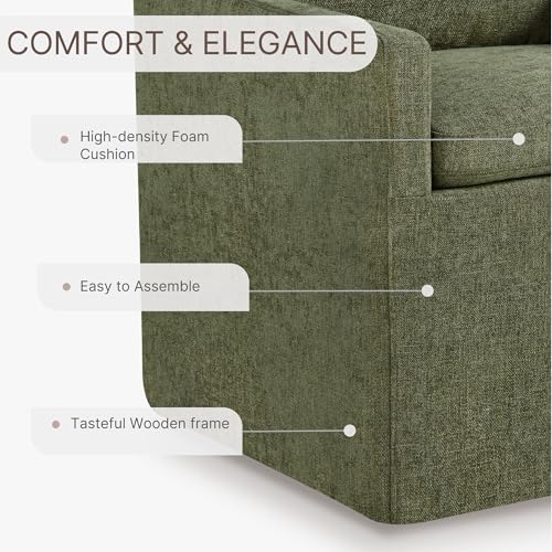 Image of KISLOT Upholstered Dining Chairs Set of 4 with Casters, Moss Green | Modern Rolling Dining Room Arm Chairs with Washable Cover, Hidden Storage Seat, Linen Look Fabric, Padded Kitchen Chairs