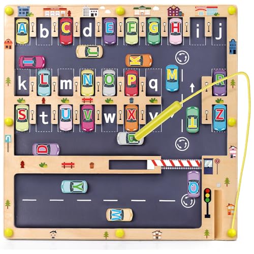 Scuwtocn Wooden Magnetic Alphabet Maze Letter Puzzle, Montessori Fine Motor Skills Toys for Boys Girls 3 4 5 Years Old, ABC Learning Toys for Kids Age 3+, Christmas, Birthday Present