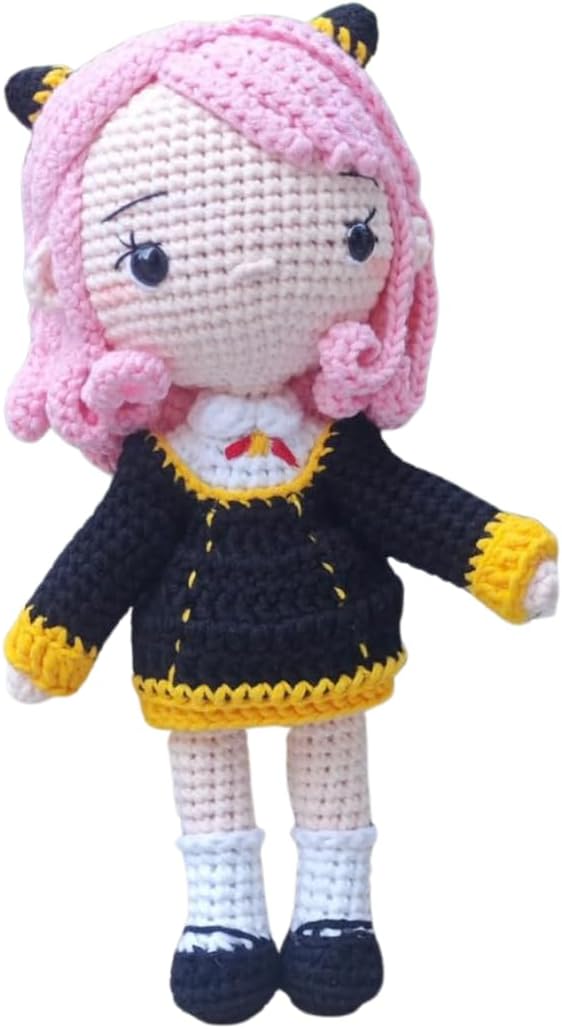 Handmade Crochet Anya Doll Anime Soft Toy Amigurumi Anime Plush Doll Kids Room Décor Cute Anime Character Gift for Children Soft Manga Doll Stuffed Toy Gift for Wibu Handmade Birthday Gift Montessori
