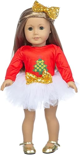 Ropa para muñecas, vestido de árbol de Navidad con 1 gorro para niña americana de 18 pulgadas, Journey Girl, Our Generation (blanco, talla única)