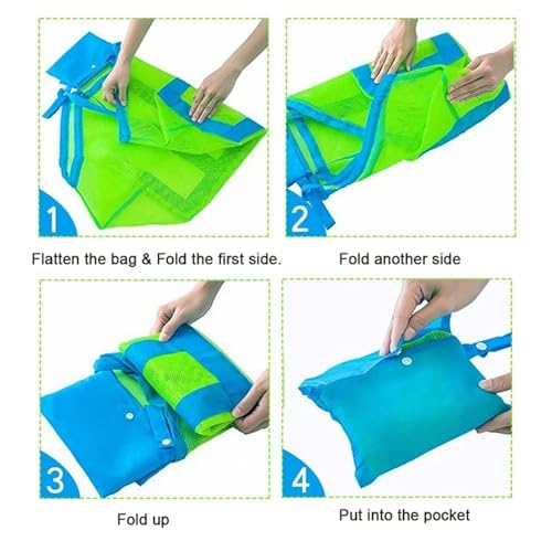 2pcs Portable Mesh Bag Bath Toy Storage Bag Large Beach Towel Bag Women's Cosmetics and Makeup Bag (Blue)3