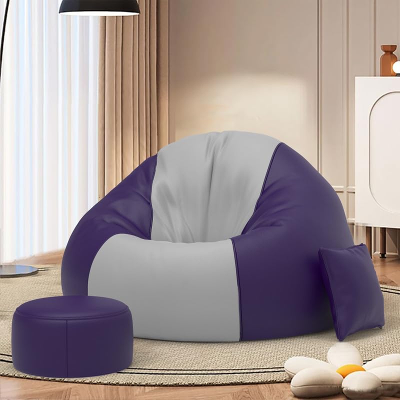 Image of Biggie Bean Bag Chair with Beans Filled 6XL The Evergreen Classics Bean Sofa-Crafted for Comfort-Styled for Elegance with Free Cushion & Footrest (Matching Color : Leatherette Light-Grey Indigo)