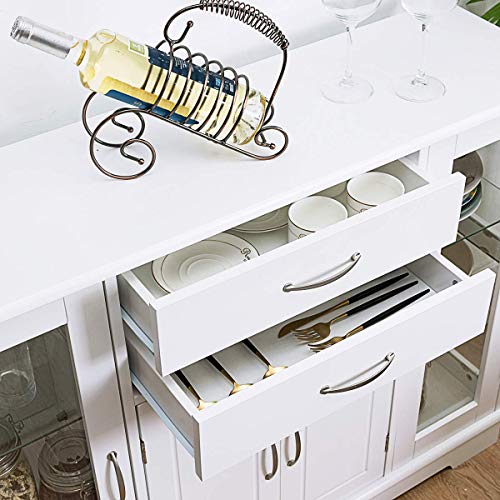 Giantex Sideboard Buffet Server Storage Cabinet W/ 2 Drawers, 3 Cabinets And Glass Doors For Kitchen Dining Room Furniture Cupboard Console Table (White) #TOP7