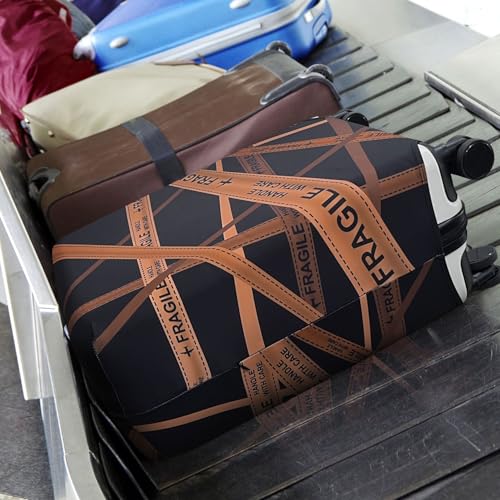 Image of Explore Land Travel Luggage Cover Air Approve Suitcase Protector Fits 18-32 Inches Case, Gold Fragile, S, Gold Fragile